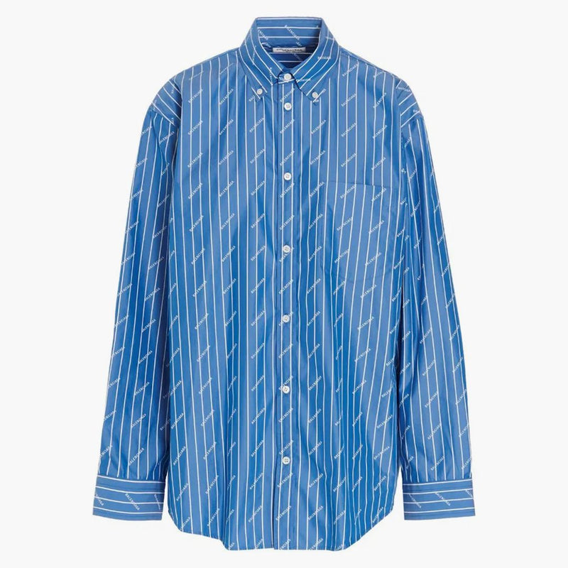 Balenciaga para mujer Logotipo de rayas de gran tamaño Camisa de manga larga Blanco azul
