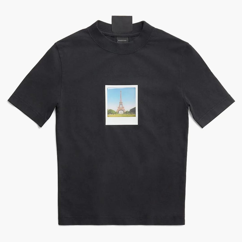Balenciaga Women's París por día Termina Camiseta pequeña Fit Black Diseño