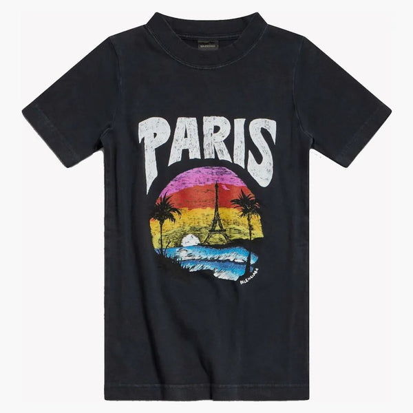 Camiseta tropical de Balenciaga Women Paris Fited Black/White