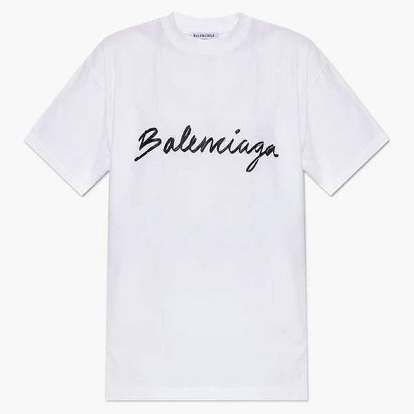 Balenciaga Women's Script Logotipo Camiseta White/Black