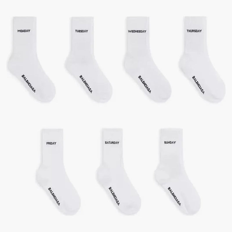 Sada žen Balenciaga ze sedmi intarsie žebrované ponožky na protažení bavlny bílé/černé