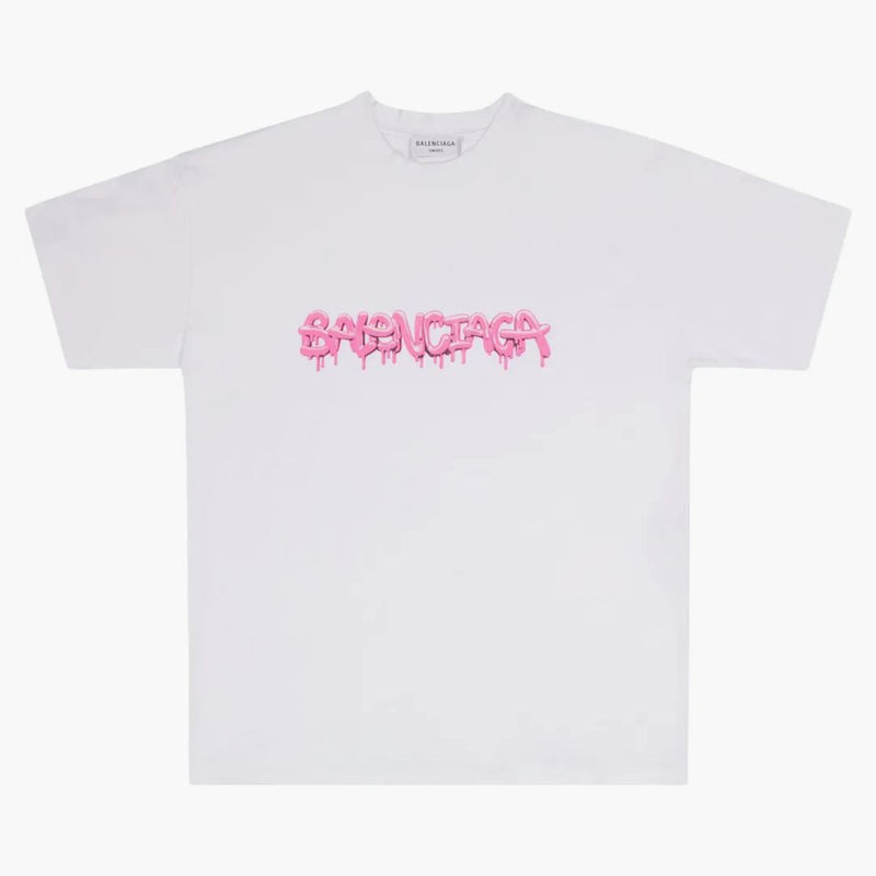 Balenciaga Women's Slime Medium Fit Vintage T-Shirt White/Pink