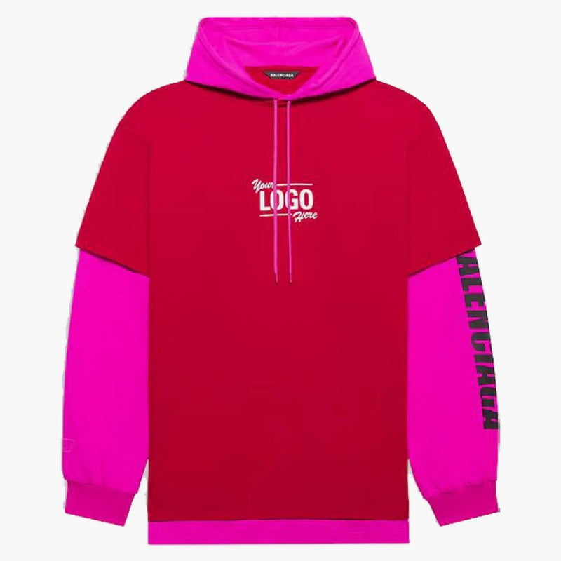 Balenciaga tu logotipo aquí camiseta con capucha Raspberry/White