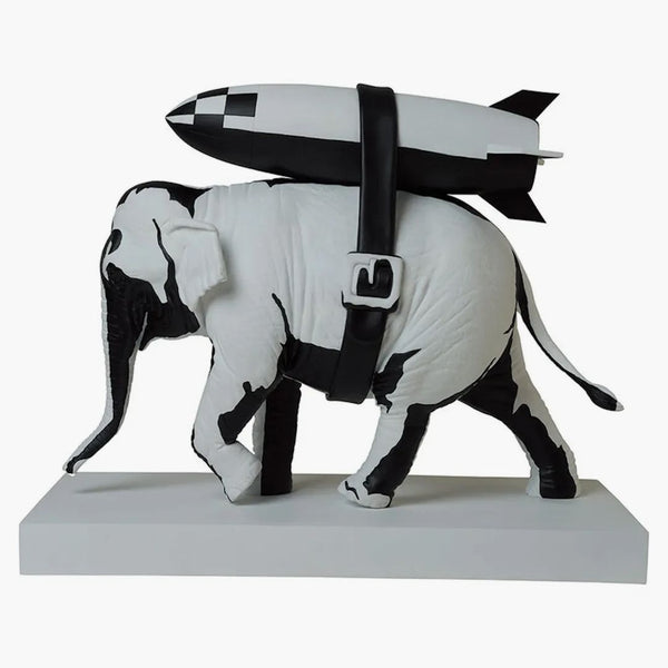 Banksy Elephant With Bomb Figure White/black
