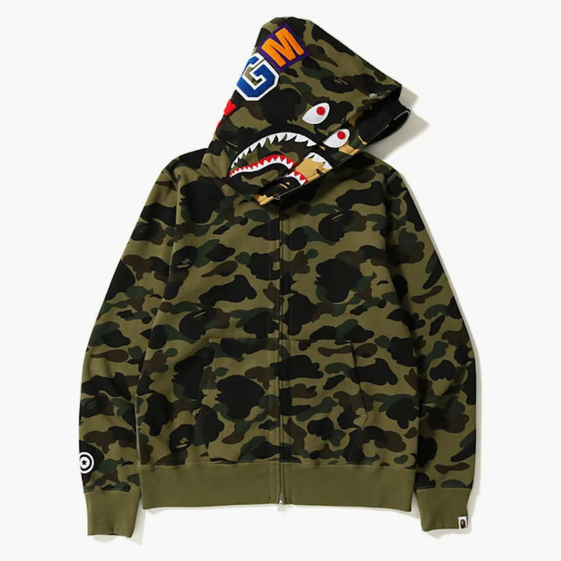 Bape 1st Camo Shark Wide Full Zip Double Holdie Green
