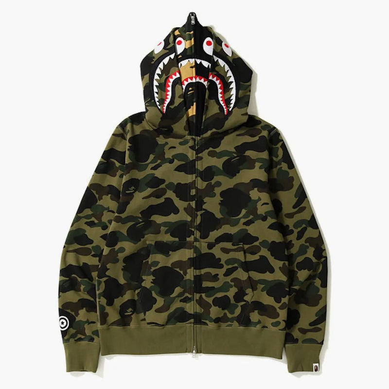Bape 1st Camo Shark Wide Full Zip Double Holdie Green