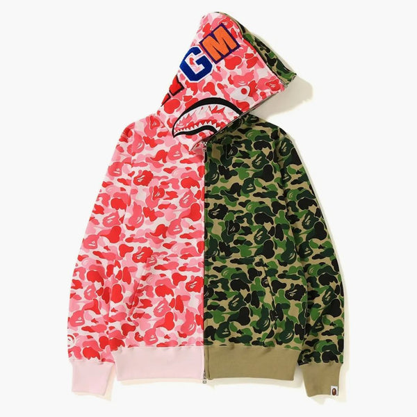 Bape ABC samostatný žralok plný zip mikina růžová/zelená