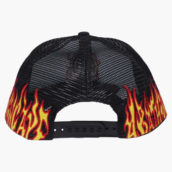 Bape Embroidery Fire Logo Trucker Cap Black