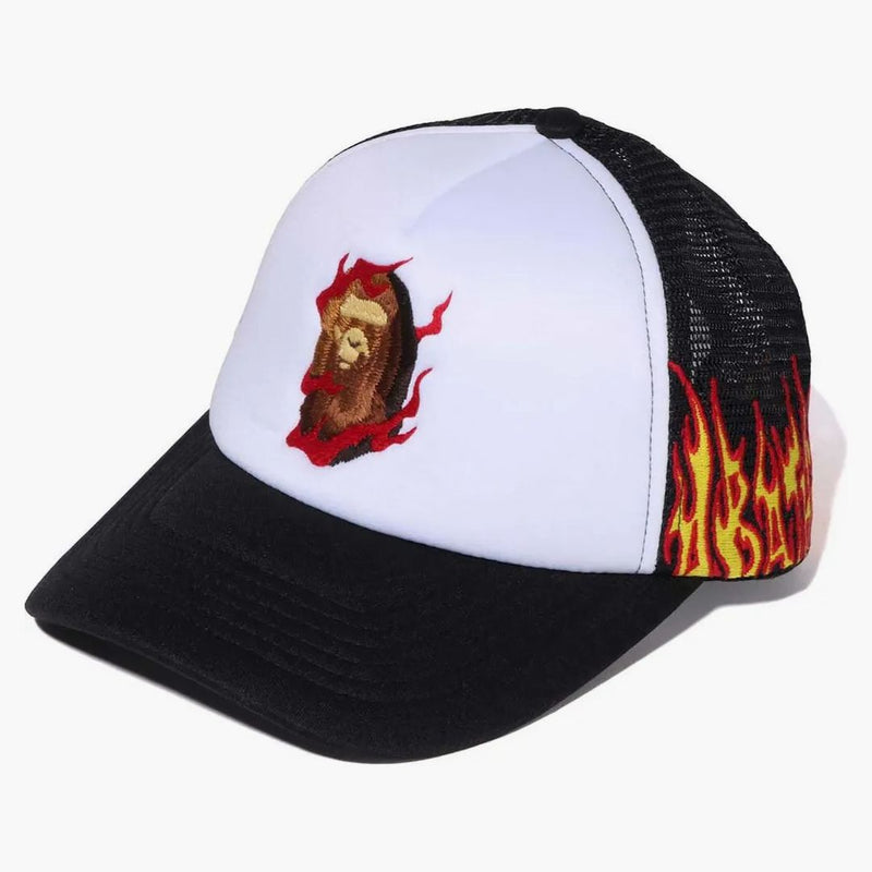 BAPE Embuidery Fire Logo Trucker Cap Black
