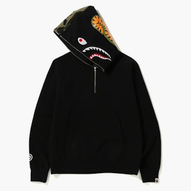Bape Shark Wide Half Zip Pullover Hoodie Black