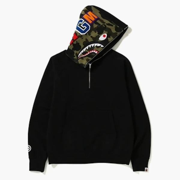 Bape Shark Wide Half Zip Pullover Hoodie Black