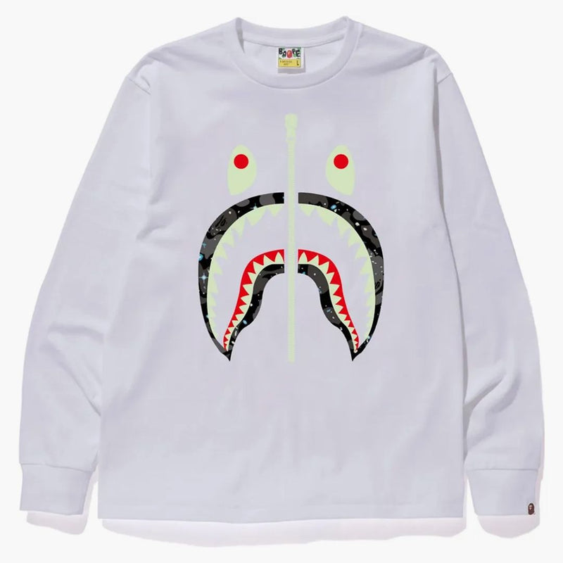 Bape Space Camo Shark Ls Tee White
