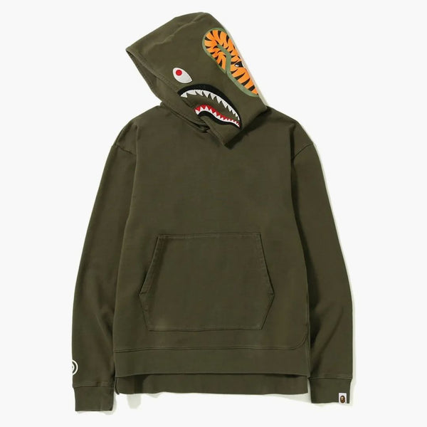 BAPE Vintage Wash Shark Wide Pullover Hoodie Olive Drab