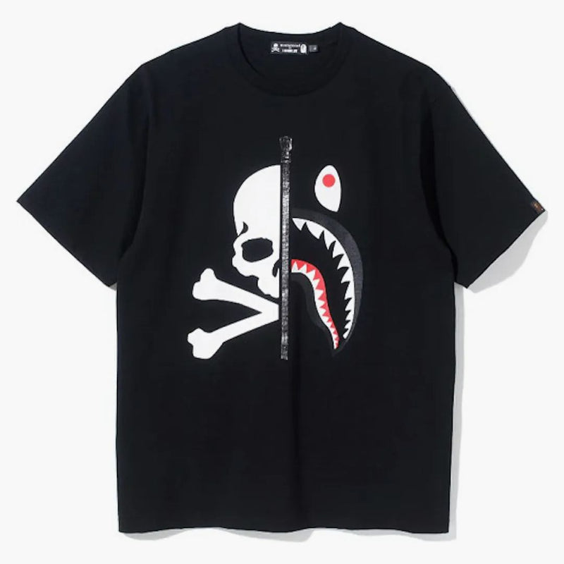 BAPE VS Mastermind Half Skull Half Shark Té de doble cara negro