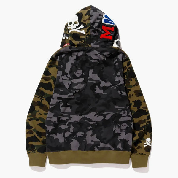 Bape Vs Mastermind Half Skull Half Shark Mmb Split Panel Camo Hoodie Green/black