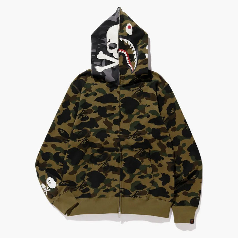 Bape VS Mastermind Half Skull Half Shark MmbB Split Panel Camo Hoodie Green/Black