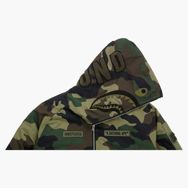 Bape undefeated Woodland Camo Shark Down Jacket Green