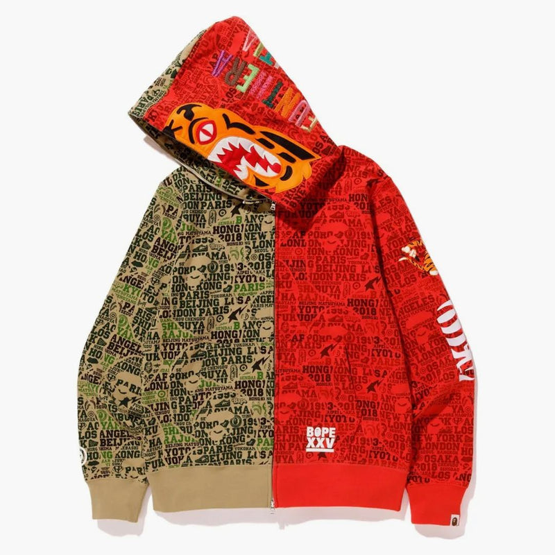 Bape XXV Cities Camo 2nd Ape Tiger Half Full Zip Hoodie Green/Red