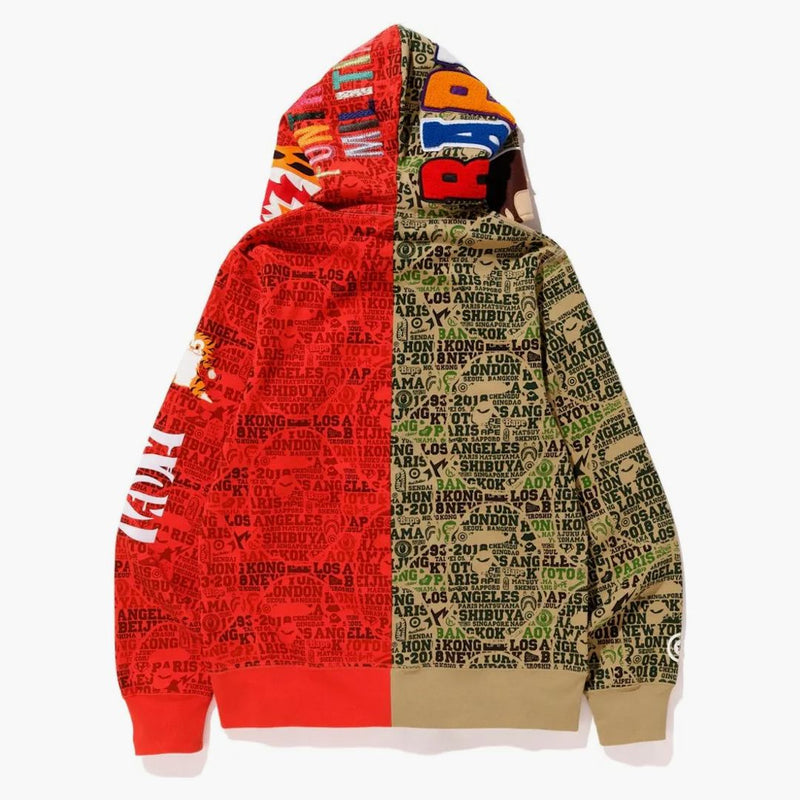 Bape XXV Cities Camo 2nd Ape Tiger Half Full Zip Hoodie Green/Red