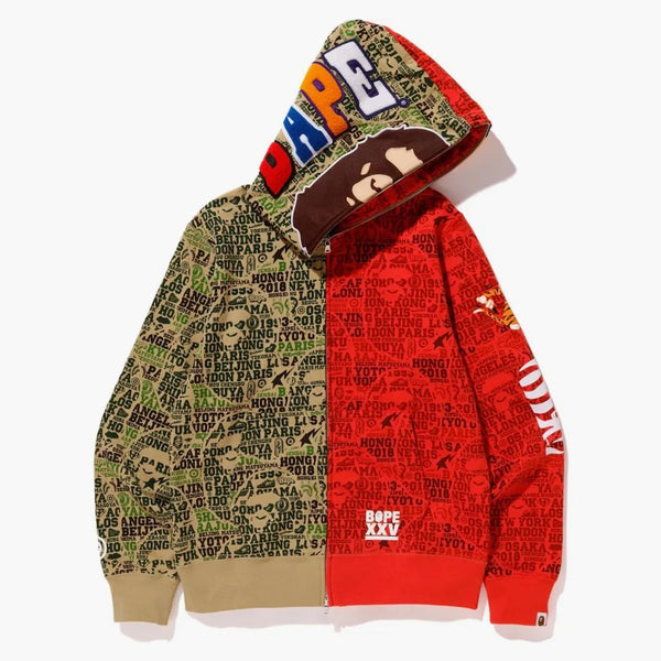 Bape XXV Cities Camo 2nd Małpa Tygrys Pół pełny zębaty z bluzy z bluzy z bluzy z bluzą