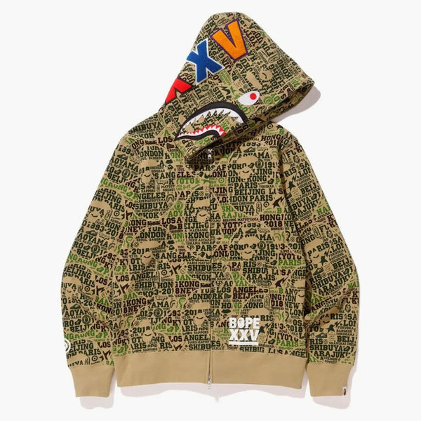 Bape XXV Cities Camo Shark Full Zip Blue Green