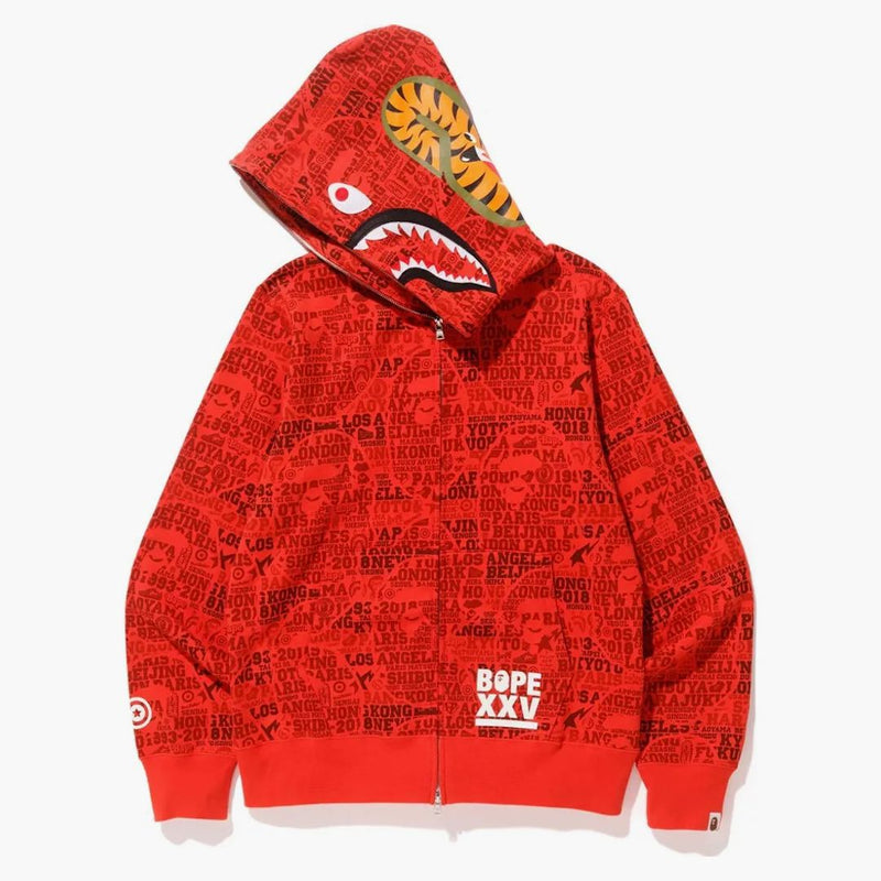 Bape XXV Cities Camo Shark Full Zip Bluie Red Red