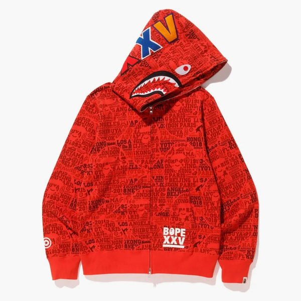 Bape XXV Cities Camo Shark Full Zip Bluie Red Red