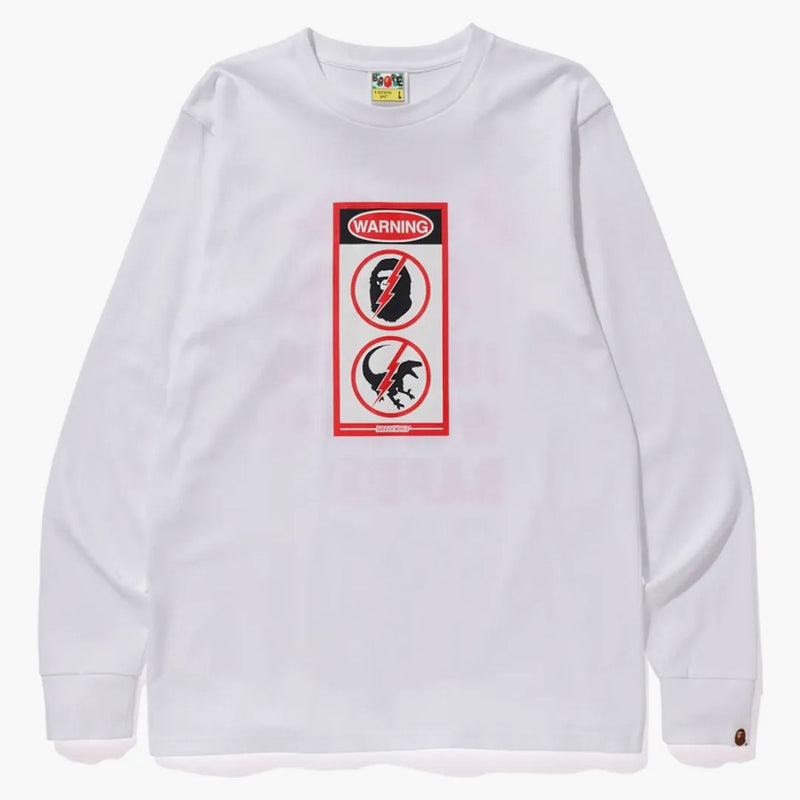 Bape X Jurassic World Warning Long Sleeve Tee White