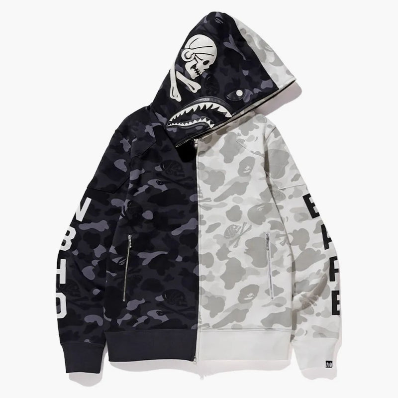 BAPE X Vecindario Split Split Camo Shark Full Zip Coldie Negro/Blanco