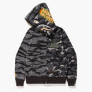 BAPE X Nepochtyšený tygří žralok polovina plné zip mikina černá