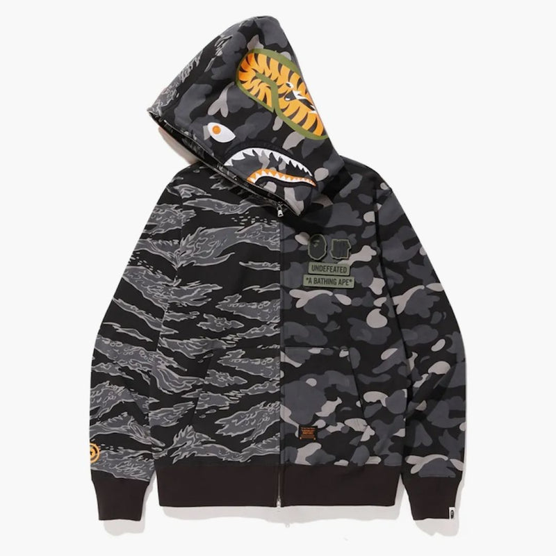 Bape X undefeated Tiger Shark Half Full Zip Hoodie Black