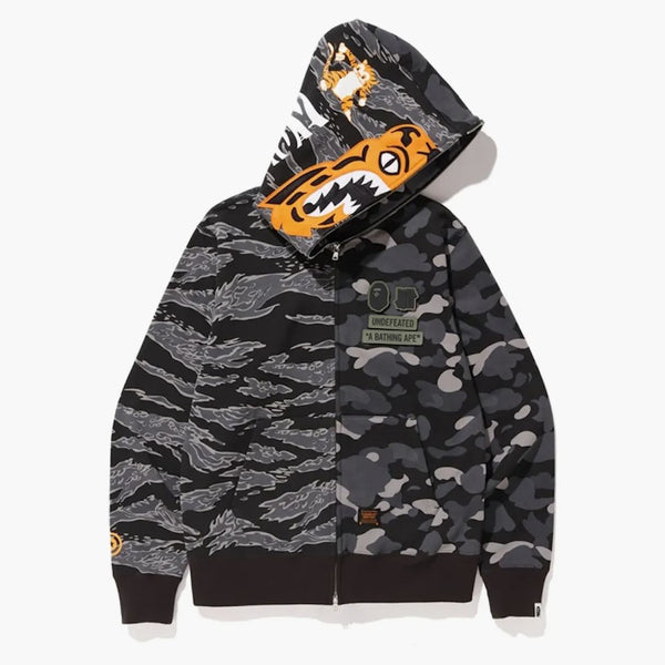 Bape X undefeated Tiger Shark Half Full Zip Hoodie Black