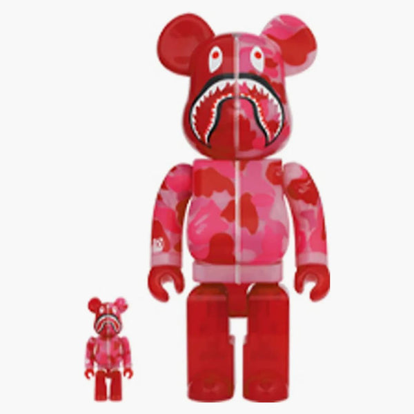 Bearbrick x Bape ABC Camo Shark 100% & 400% SET CLEAR RED