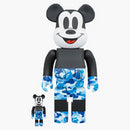 Bearbrick Bape Mickey Mouse 100% & 400% Set Black/Blue Camo