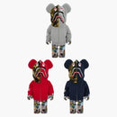 Bearbrick Bape Legacy Camo Shark 3 PC Set 1000% Gray/Red/Navy