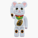 Bearbrick Beckoning Cat Flocky 400% White