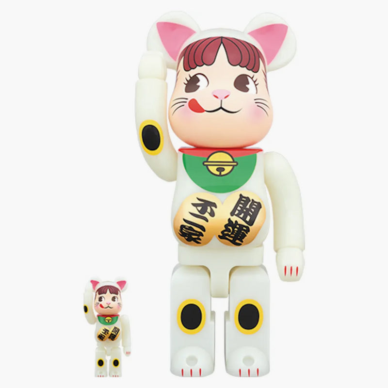 Bearbrick Beckoning Cat Peko Chan Luminous 100% & 400% Set White