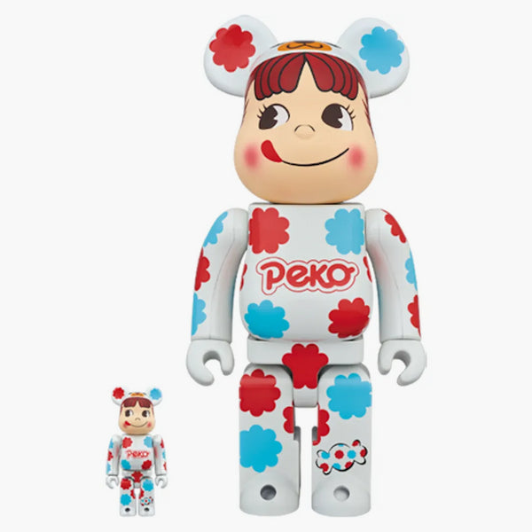 Bearbrick Costume Peko-chan Milky White Plated 100% & 400% Set White