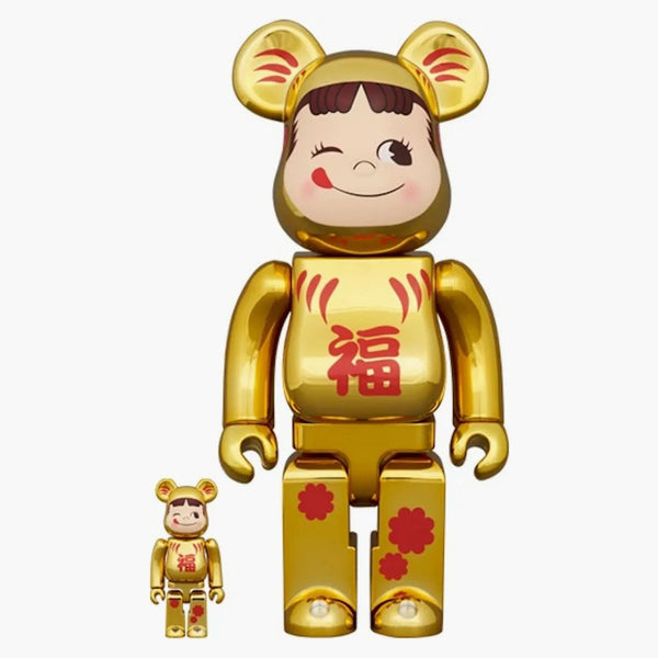 Bearbrick pro peko-chan zlaté pokovené 100% a 400% sada