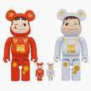 Bearbrick Daruma Peko-chan & Poco-chan 100% & 400% Set Of 4 Red/white