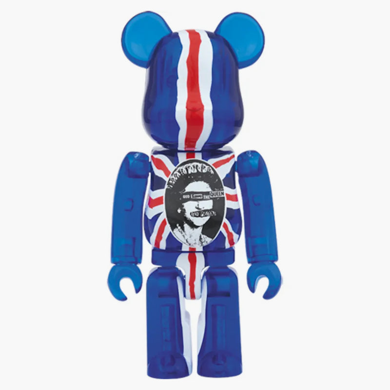 Bearbrick Bůh zachraňte královnu Clear Ver. 100% a 400% sada modrá