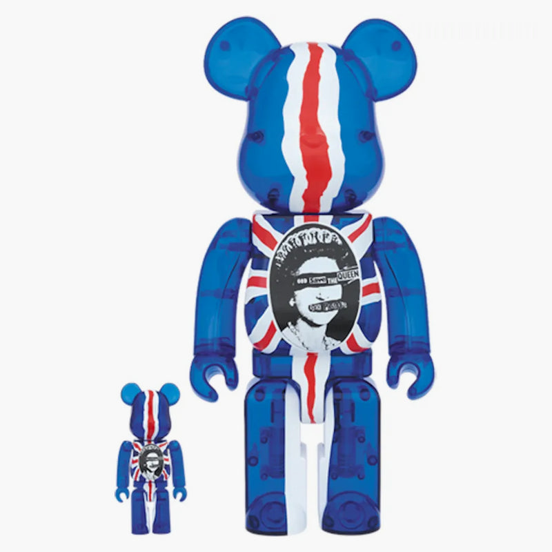 Bearbrick Bůh zachraňte královnu Clear Ver. 100% a 400% sada modrá