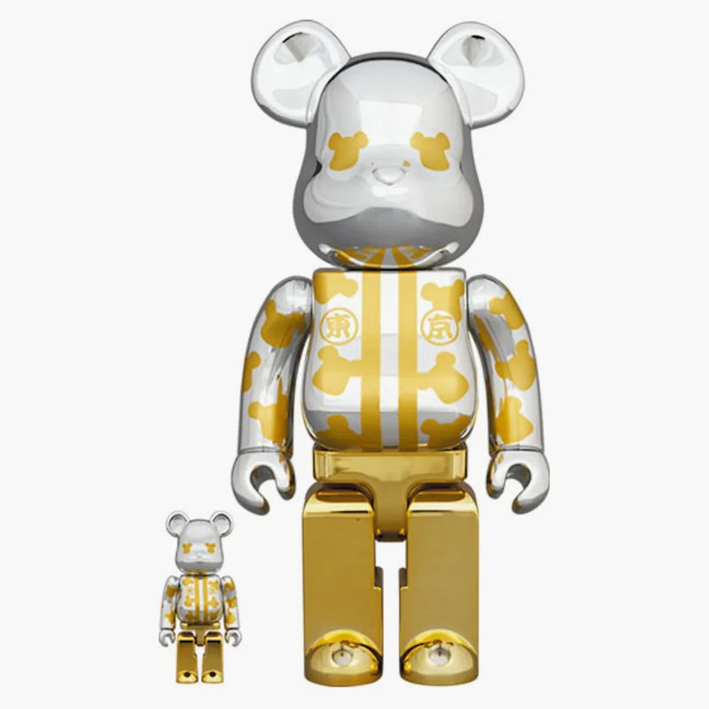Bearbrick Happy Tokio Silver Silver s 100% & 400% sada