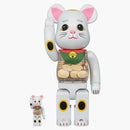 Bearbrick Lucky Cat Oval 100% & 400% Set White