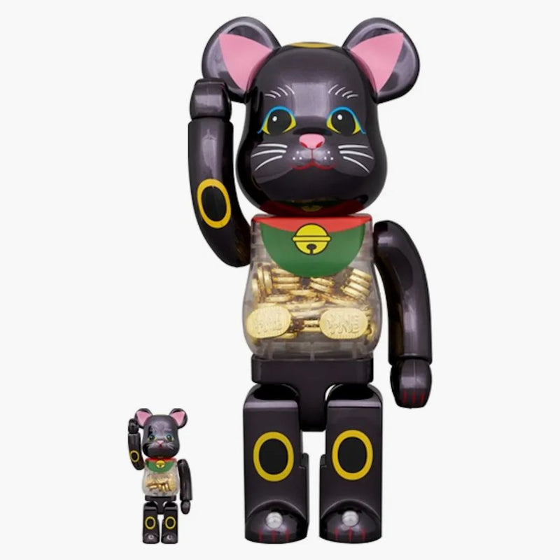 Bearbrick Lucky Cat oval deset milionů Ryo Black Plated 100% & 400% sada
