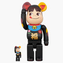Bearbrick Lucky Cat Peko-chan Fuku 100% & 400% Set Black