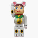 Bearbrick Lucky Cat Peko-Chan White Plated Luminescent Milky 100% & 400% set