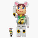 Bearbrick Lucky Cat Peko-Chan White Plated Luminescent Milky 100% & 400% set