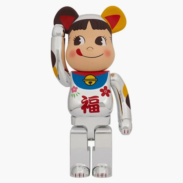 Bearbrick Lucky Cat Peko-chan 1000 Silver