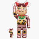 Bearbrick Lucky Cat Peko-chan Money Luck 100% & 400% Set Peach Gold